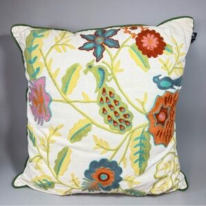 NEWPORT Multicolored Embroidered Floral & Bird Design Decorative Throw Pillow